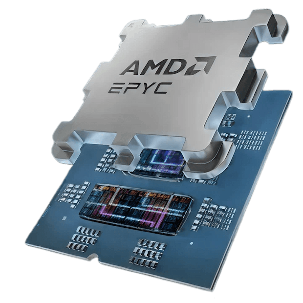 AMD EPYC server processor with IHS removed revealing chiplet architecture on LGA socket